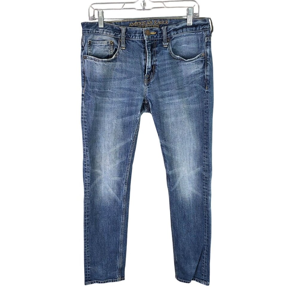 Mens American Eagle Core Flex Skinny Blue Denim Jeans Cotton Stretch Size 31X30